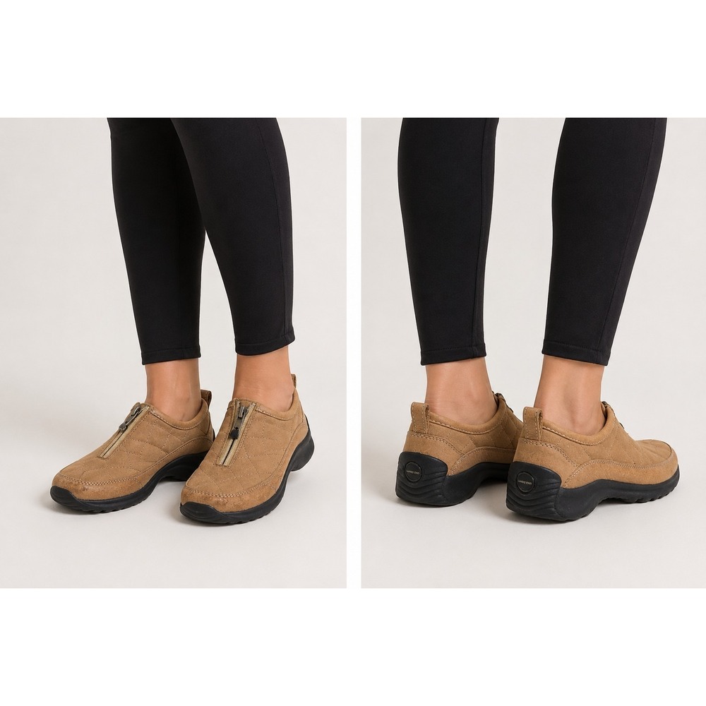 Lands End Womens Suede‎ Zip Comfort Walking Shoes Tan Size 6